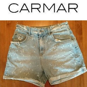 Carmar High Waisted Distressed Denim Shorts